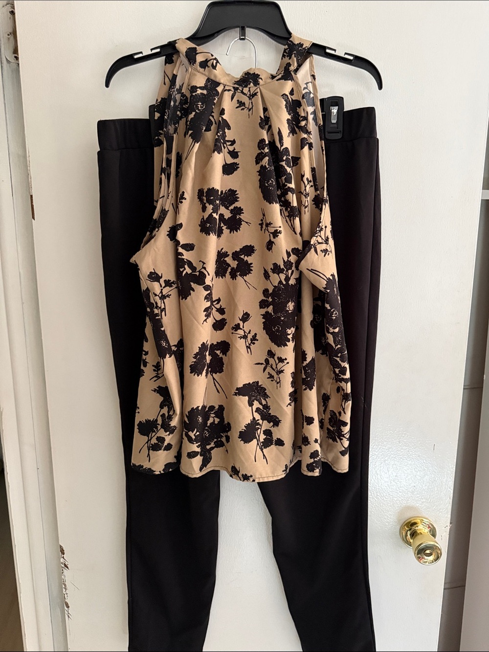 SHEIN Beige Floral Halter Top with Black Trousers